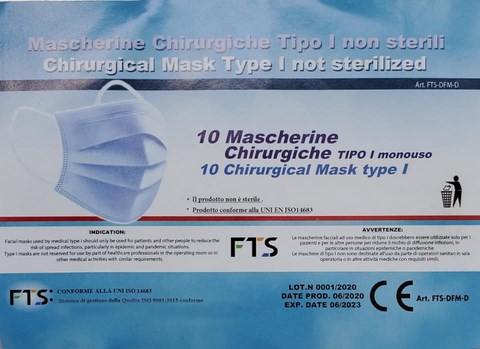 MASCHERINA CHIRURGICA MEDICALE FTS DFMD TIPO I